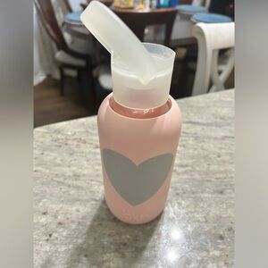 BKR glass water bottle 16 oz; pink with grey heart. Excellent preloved condition